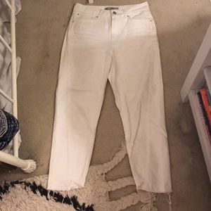 Topshop white asymmetrical hem mom jeans
